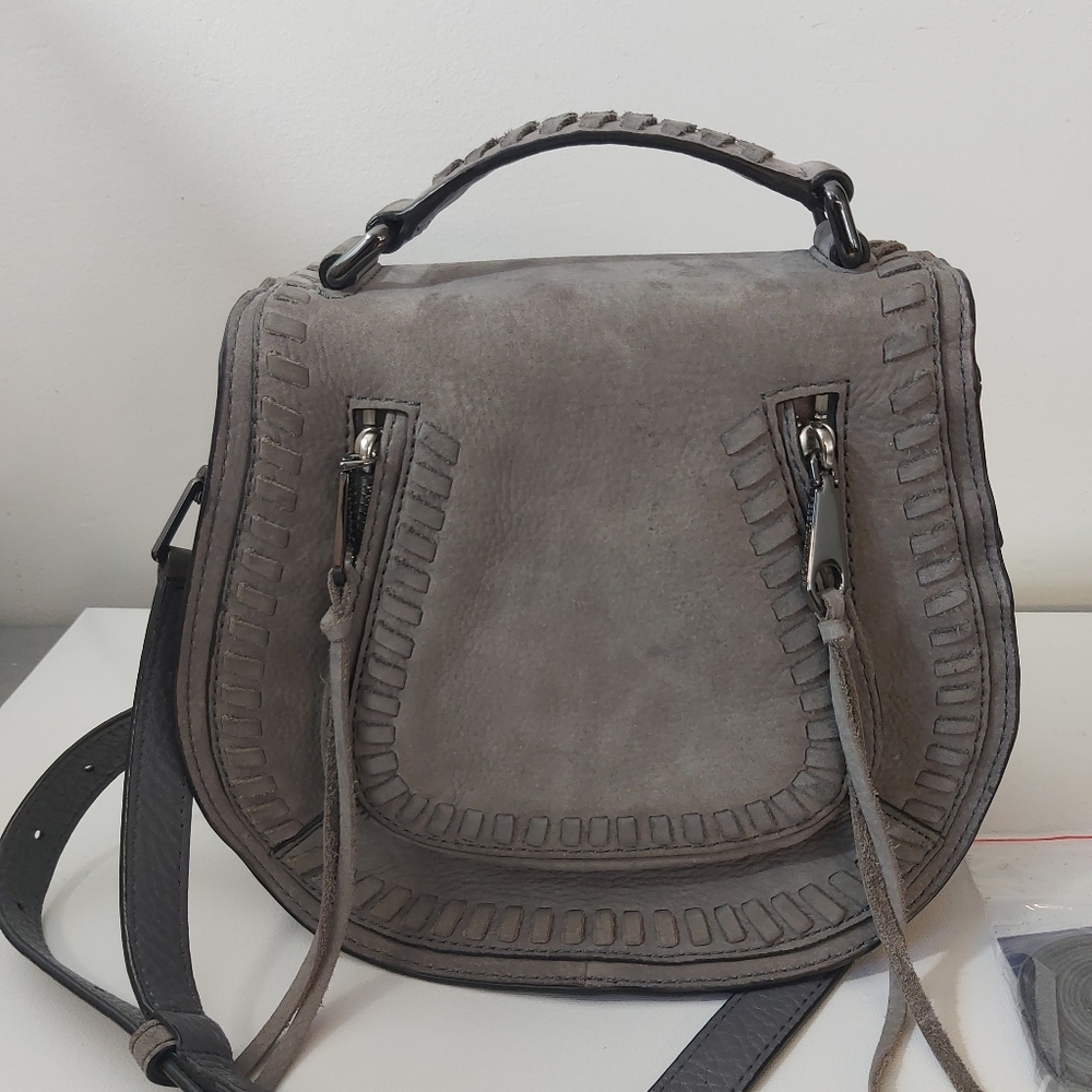 Rebecca Minkoff Small Vanity Saddle Shoulder Handbag / Grey
